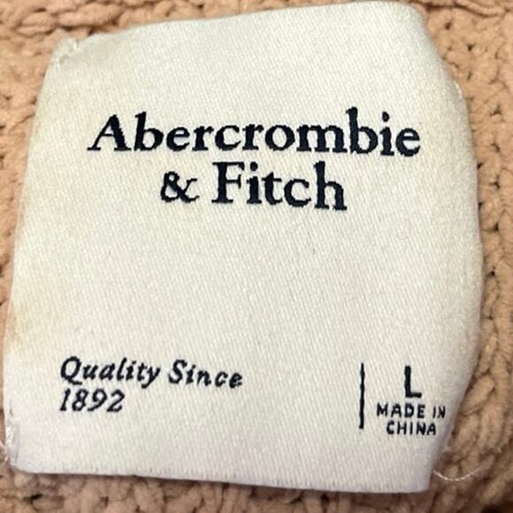 Abercrombie & Fitch Tan Chunky Knit Turtleneck Tunic Mini Sweater Dress Sz L - Picture 3 of 4